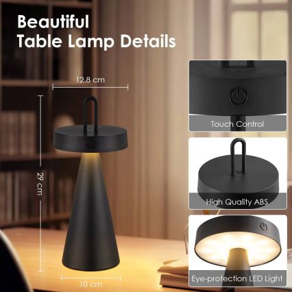 LED zatemnjiva zunanja polnilna namizna svetilka na dotik HALO LED/1,5W/3,7V 3000 mAh IP44 črna