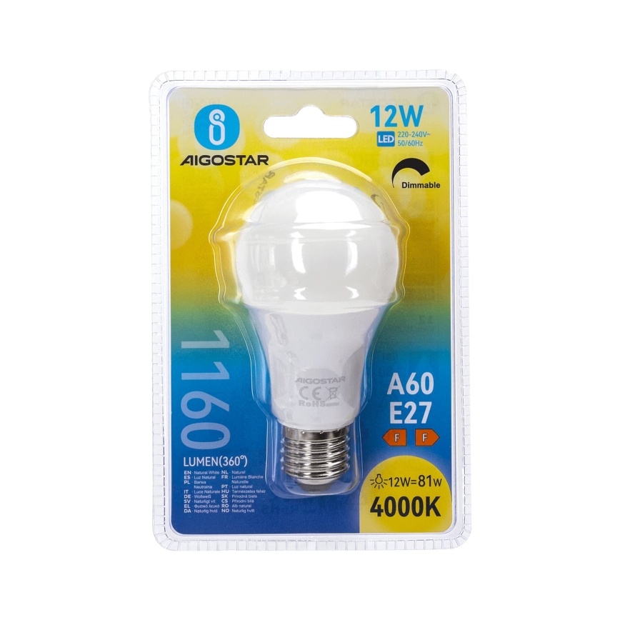LED zatemnljiva žarnica A60 E27/12W/230V 4000K - Aigostar
