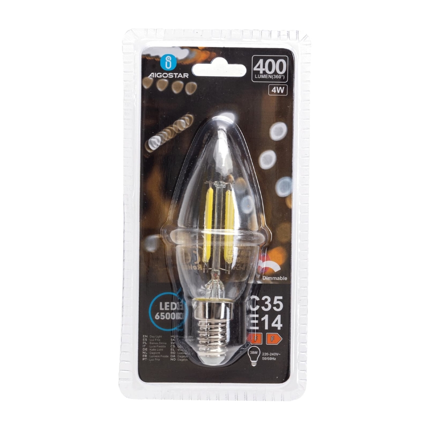 LED zatemnljiva žarnica FILAMENT C35 E14/4W/230V 6500K - Aigostar