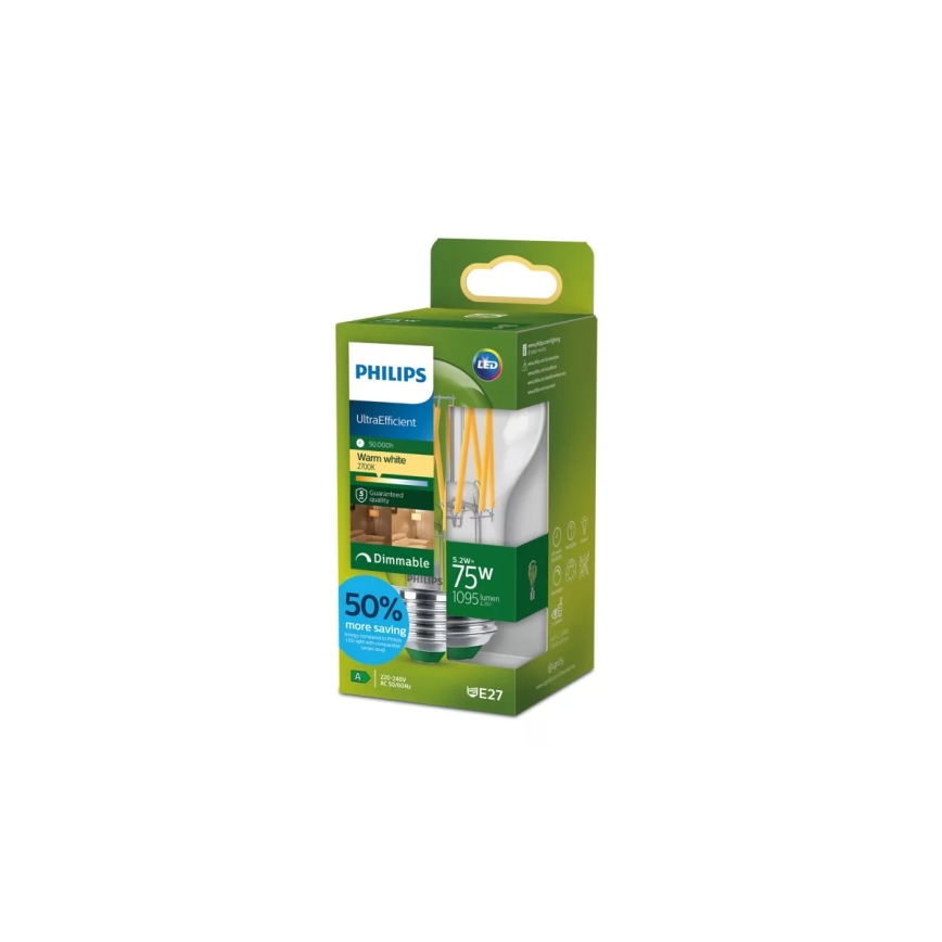 LED zatemnljiva žarnica ULTRAEFFICIENT VINTAGE Philips A60 E27/5,2W/230V 2700K