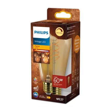 LED zatemnljiva žarnica VINTAGE Philips ST64 E27/7,3W/230V 2200K CRI 90