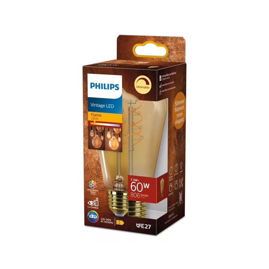 LED zatemnljiva žarnica VINTAGE Philips ST64 E27/7,3W/230V 2200K CRI 90