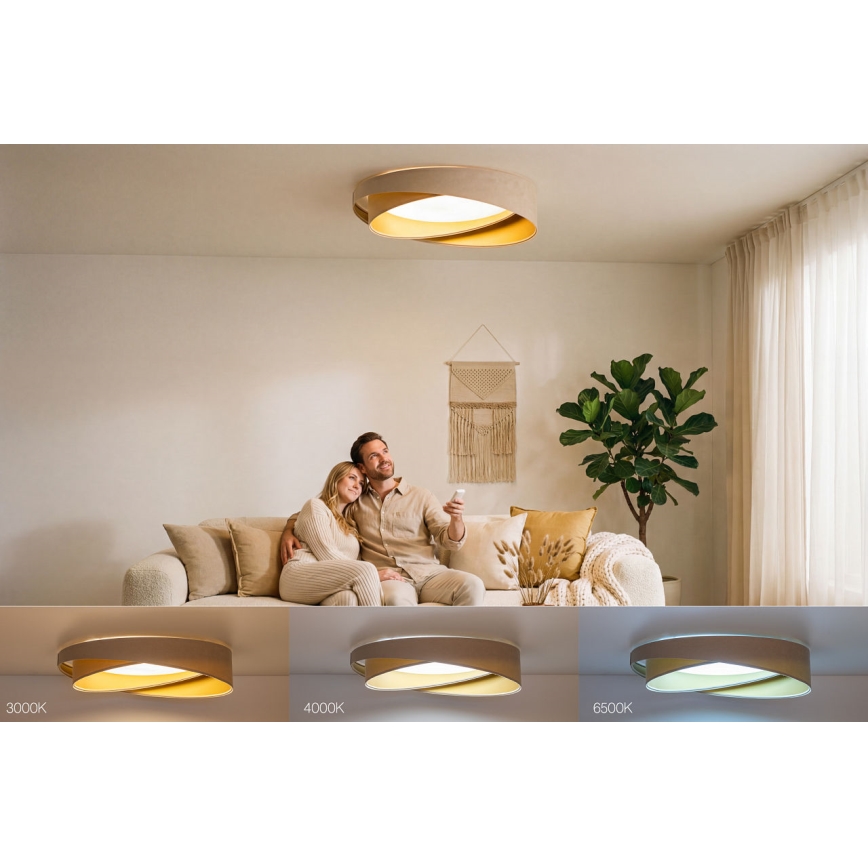 LED zatemnjiva stropna svetilka SMART GALAXY MODERN LED/24W/230V 3000-6500K, premer 55 cm, bež/zlata + z daljinskim upravljalnikom