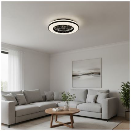 Zatemnjiva stropna svetilka z ventilatorjem VENTELUX LED/48W/230V 3000/4000/6500K premer 48,5 cm črna + daljinski upravljalnik