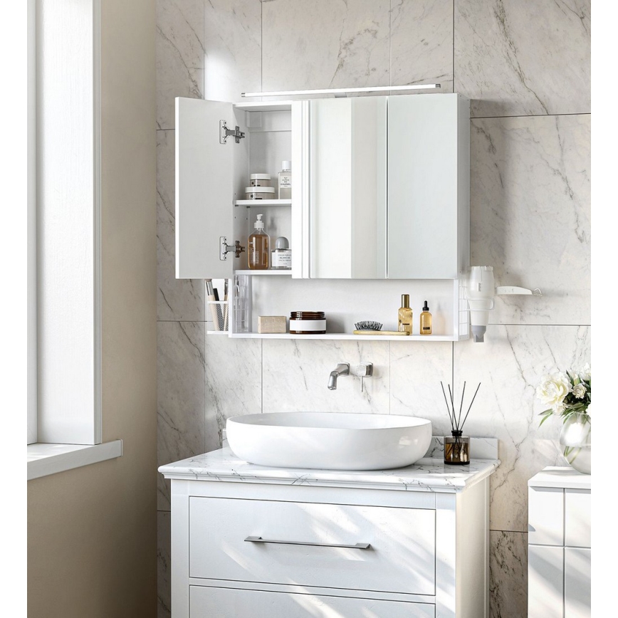 LED zrcalna kopalniška omarica SKY 70x70x16 cm 230V bela