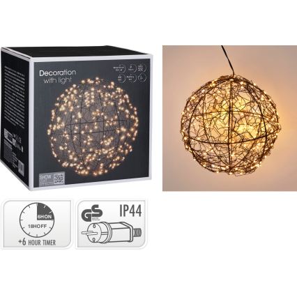 LED zunanja božična dekoracija 200xLED/230V premer 18 cm IP44 topla bela krogla/črna