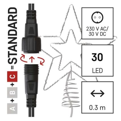 LED Zunanja božična dekoracija 30xLED/4W/30V IP44 hladno bela