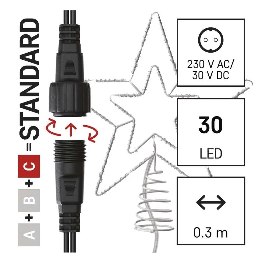 LED Zunanja božična dekoracija 30xLED/4W/30V IP44 hladno bela