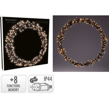 LED zunanja božična dekoracija 500xLED/230V 8 funkcij premer 58 cm IP44 topla bela venec/črna
