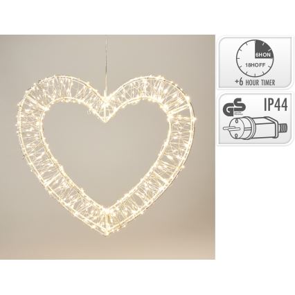 LED Zunanja božična dekoracija 500xLED/6W/230V 36 cm IP44 topla bela srce/bela