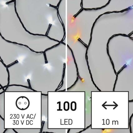 LED Zunanja božična veriga 100xLED/8 načinov 15m IP44 hladna bela/multicolor