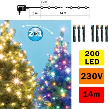 LED Zunanja božična veriga 200xLED/5 funkcij 17m IP44 topla bela/multicolor