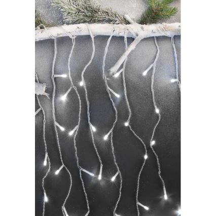 LED Zunanja božična veriga 300xLED/8 načinov 10m IP44 hladna bela + Daljinski upravljalnik
