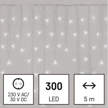 LED Zunanja božična veriga 300xLED/8 načinov 10m IP44 hladna bela + Daljinski upravljalnik