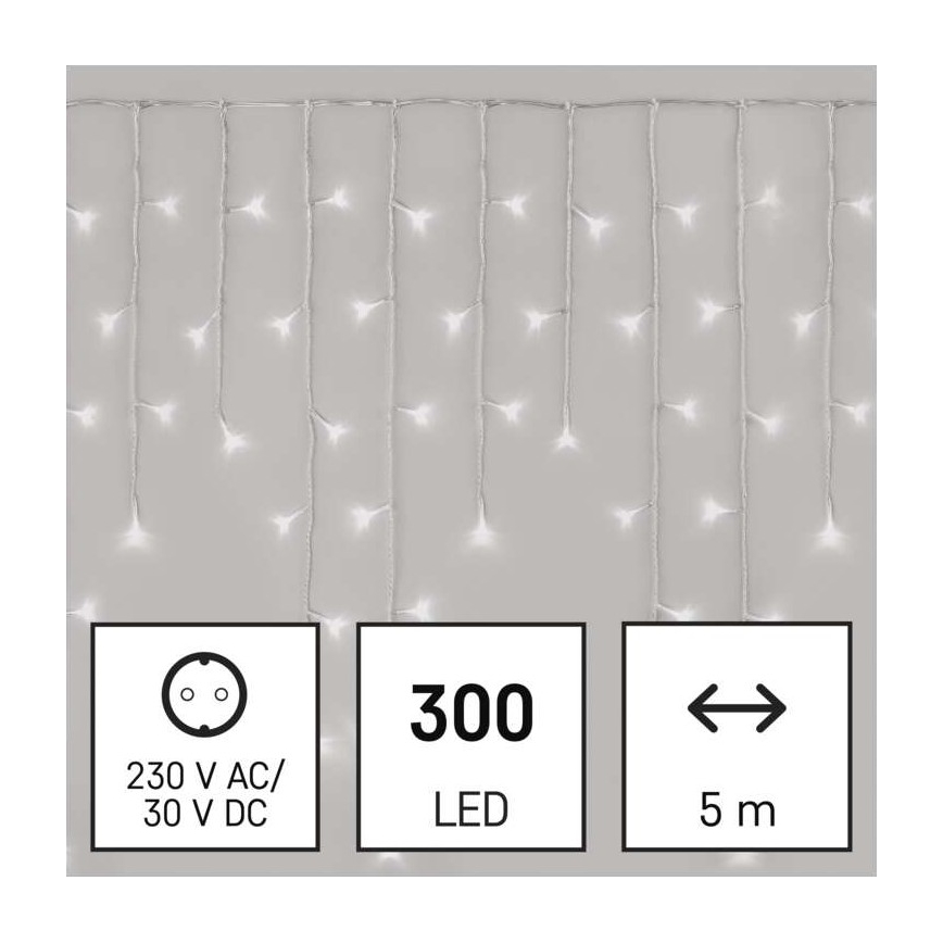 LED Zunanja božična veriga 300xLED/8 načinov 10m IP44 hladna bela + Daljinski upravljalnik