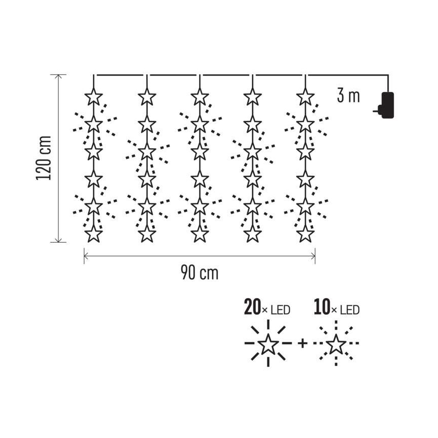 LED Zunanja božična veriga 30xLED/3,9m IP44 zvezde