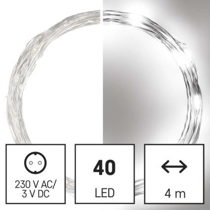LED Zunanja božična veriga 40xLED/9m IP44 hladna bela