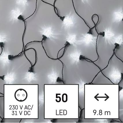 LED Zunanja božična veriga 50xLED/8 funkcij 14,8 m IP44 hladna bela