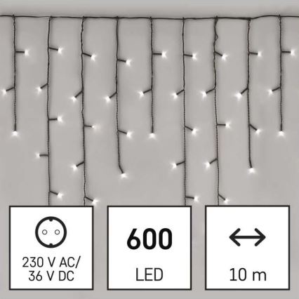 LED Zunanja božična veriga 600xLED/8 načinov 15m IP44 hladna bela