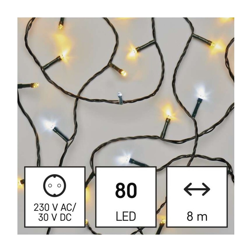 LED Zunanja božična veriga 80xLED/2 funkciji 13m IP44 topla/hladna bela