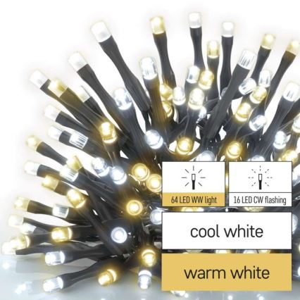 LED Zunanja božična veriga 80xLED/2 funkciji 13m IP44 topla/hladna bela