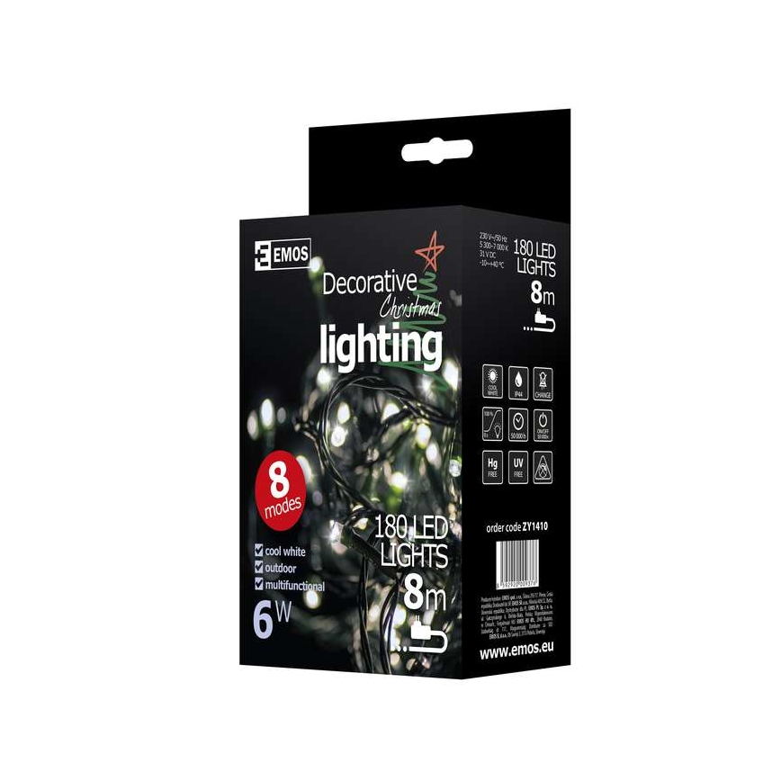 LED Zunanja božična veriga CHAIN 180xLED/8 funkcij 8m IP44 toplo bela