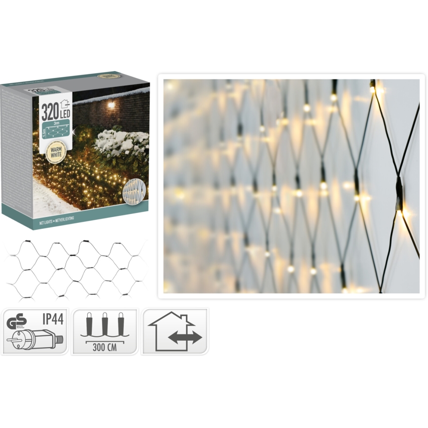 LED zunanja božična zavesa 320xLED/230V 3x1,5 m IP44 topla bela