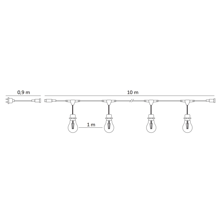 LED Zunanja dekorativna veriga BAJA ST64 10xE27/1W/230V 10,9m IP44 topla bela