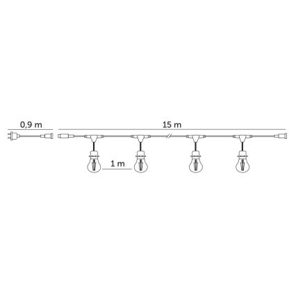 LED Zunanja dekorativna veriga BAJA ST64 15xE27/1W/230V 15,9m IP44 topla bela