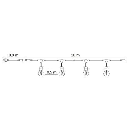 LED Zunanja dekorativna veriga BAJA ST64 20xE27/1W/230V 10,9m IP44 topla bela