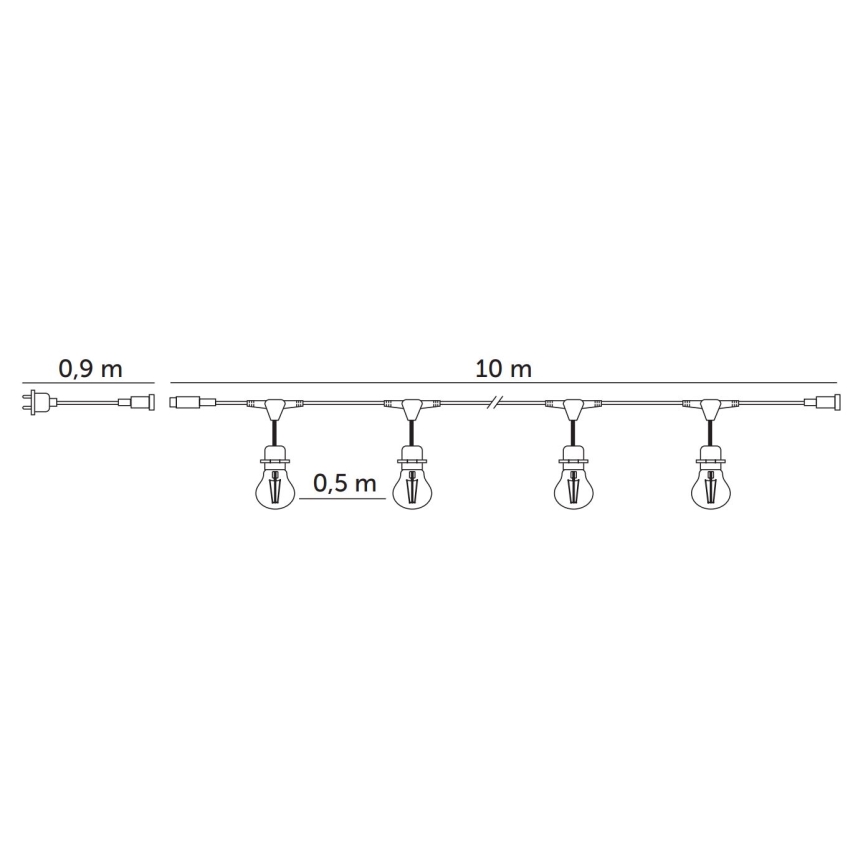 LED Zunanja dekorativna veriga BAJA ST64 20xE27/1W/230V 10,9m IP44 topla bela