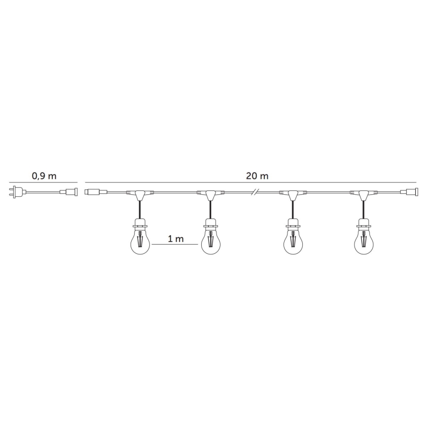 LED Zunanja dekorativna veriga BAJA ST64 20xE27/1W/230V 20,9m IP44 topla bela