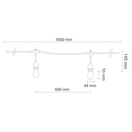 LED Zunanja dekorativna veriga PARTY NEON 7,6 m 10xE27/0,6W/36V IP44