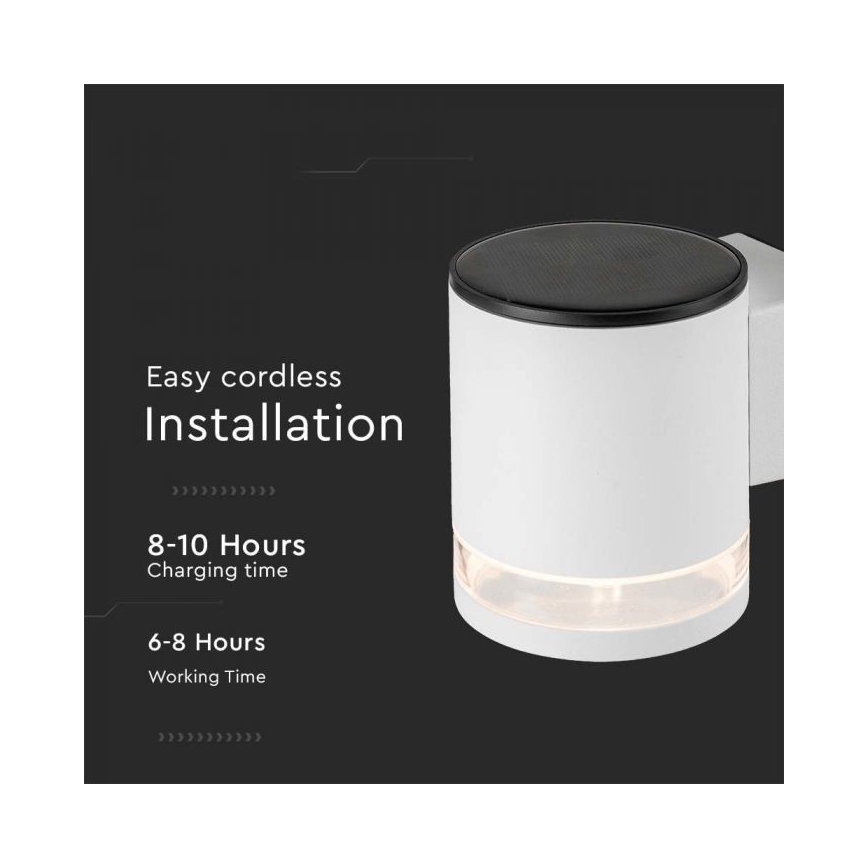 LED Zunanja solarna stenska svetilka LED/1W/3,7V 3000K IP54 bela