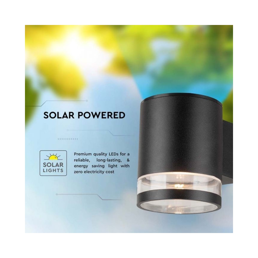 LED Zunanja solarna stenska svetilka LED/1W/3,7V 3000K IP54 črna