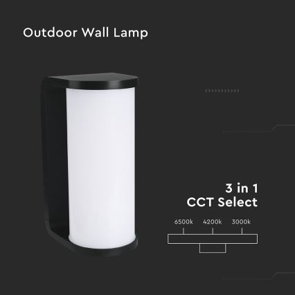 LED Zunanja stenska svetilka LED/12W/230V 3000/4200/6500K IP65 črna