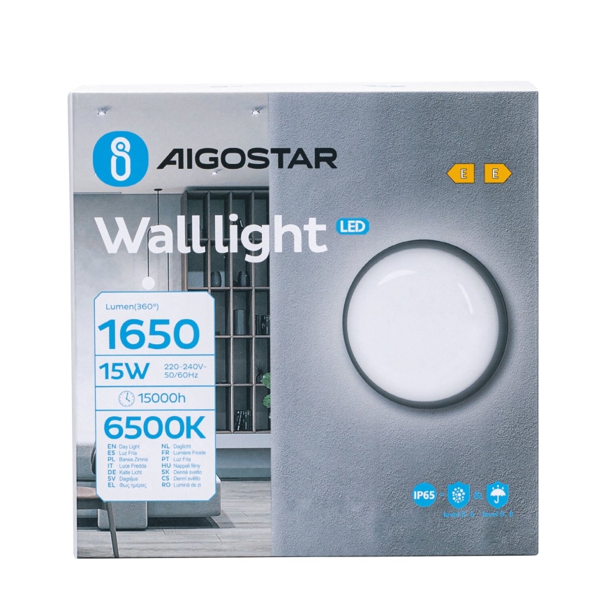 LED Zunanja stenska svetilka LED/15W/230V 6500K pr. 15,5 cm črna IP65