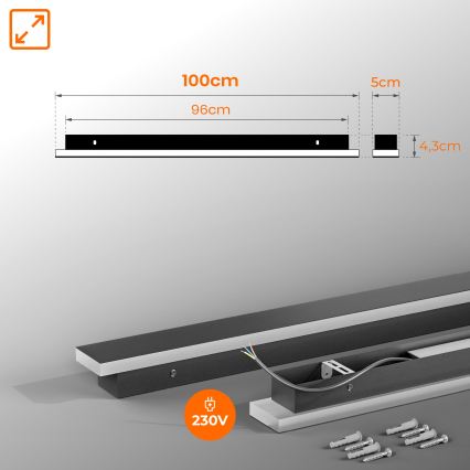 LED zunanja stenska svetilka LED/30W/230V 100 cm IP65 črna