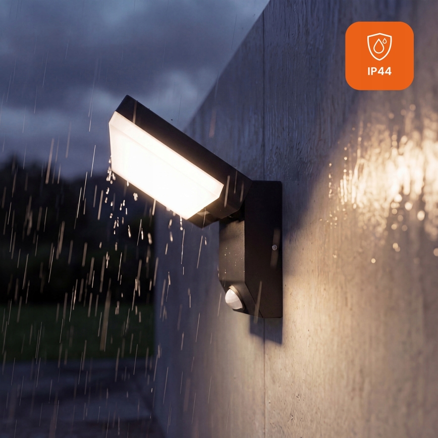 LED zunanja stenska svetilka z zaznavalom gibanja LED/18W/230V IP44 črna