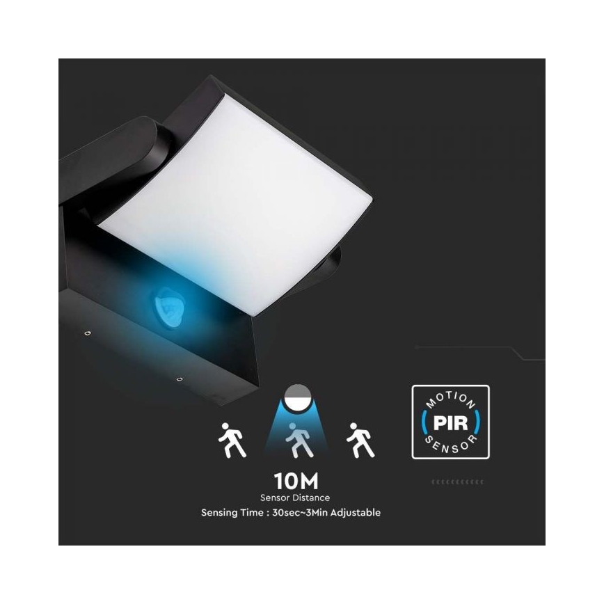 LED Zunanja stenska svetilka s senzorjem LED/17W/230V 3000K IP65 črna