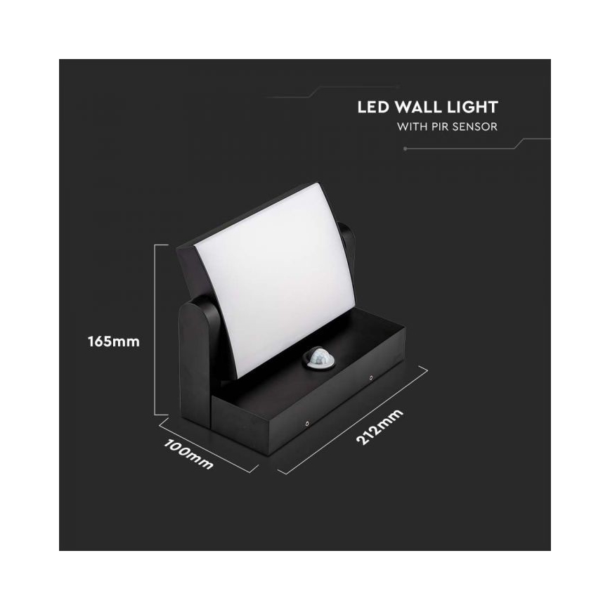 LED Zunanja stenska svetilka s senzorjem LED/17W/230V 3000K IP65 črna