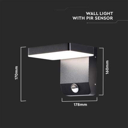 LED Zunanji wall flexible svetel s senzorjem LED/17W/230V IP65 4000K črna