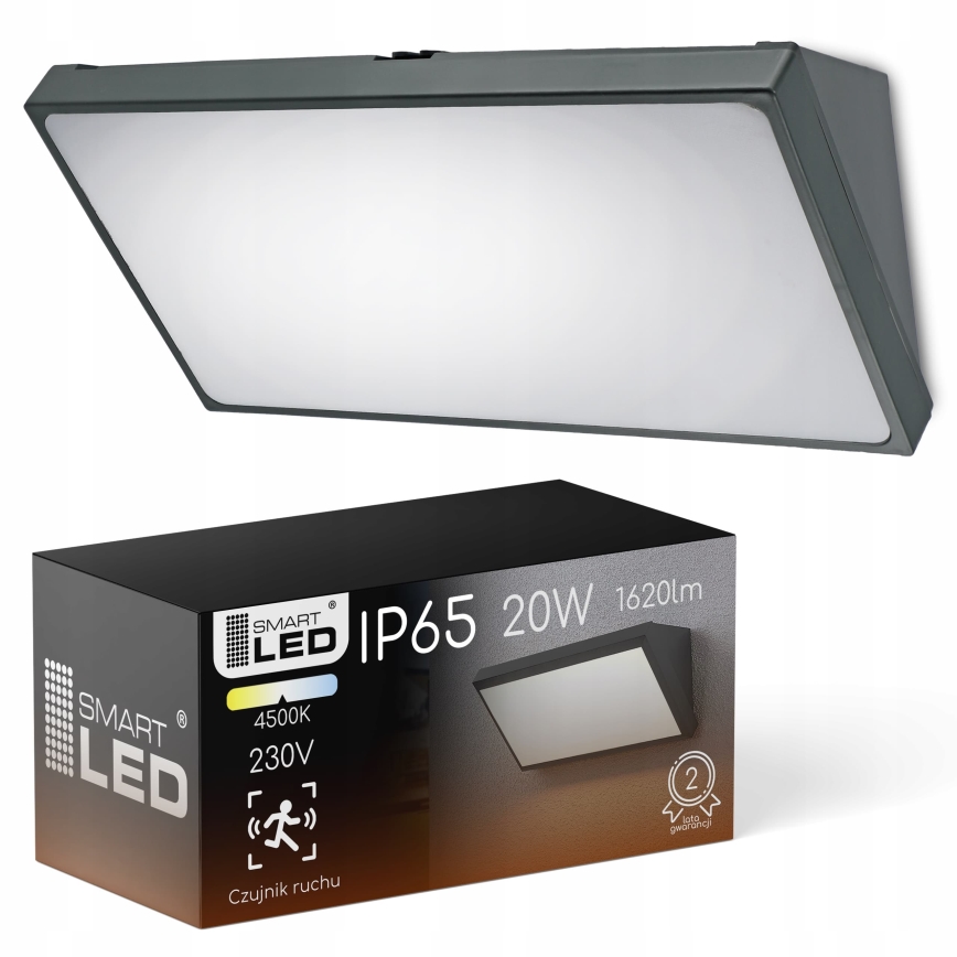 LED zunanja stenska svetilka s senzorjem gibanja LED/20W/230V IP65 siva