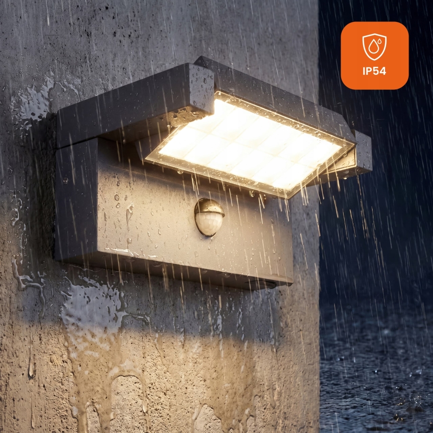 LED zunanja stenska svetilka s senzorjem gibanja in senzorjem mraka LED/25W/230V 3000/4000/6500K IP54 črna