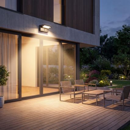 LED zunanja stenska svetilka s senzorjem gibanja in senzorjem mraka LED/25W/230V 3000/4000/6500K IP54 črna