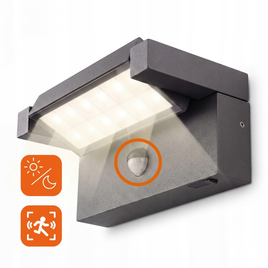 LED zunanja stenska svetilka s senzorjem gibanja in senzorjem mraka LED/25W/230V 3000/4000/6500K IP54 črna