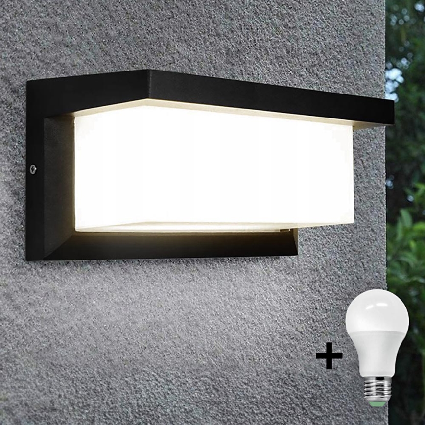 LED Zunanja stenska svetilka z žarnico s senzorjem za mrak NEELY 1xE27/9W/230V IP54 črna