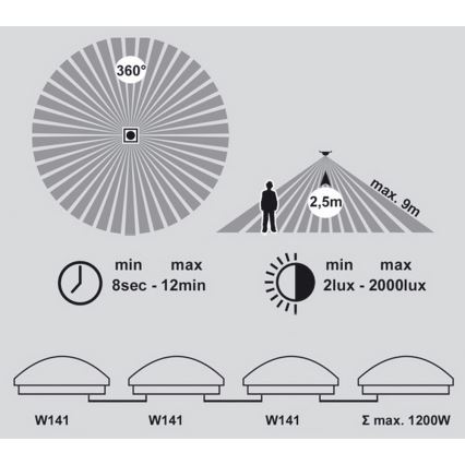 LED Zunanja stropna svetilka s senzorjem VICTOR LED/25W/230V IP44