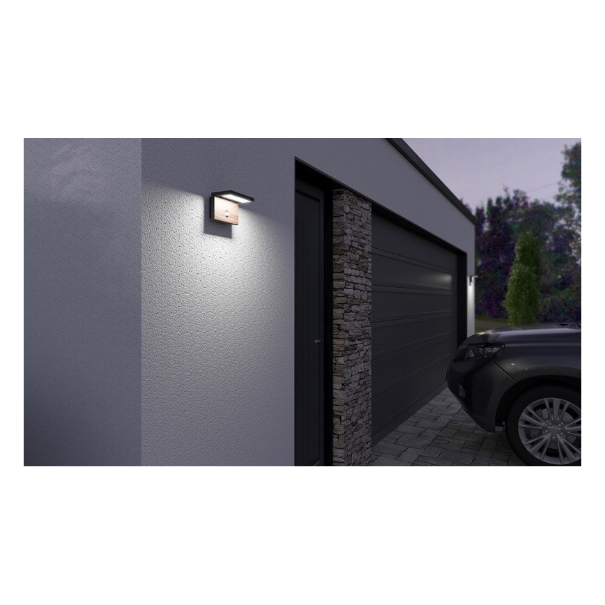 LED Zunanja stenska svetilka s senzorjem NATURA LED/12W/230V 4000K IP54 rjava/antracit