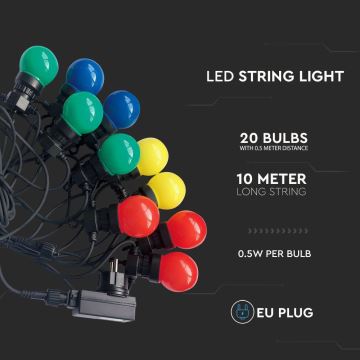 LED Zunanja svetlobna veriga STRING RGB 10m 20xLED/0,5W/230V IP44